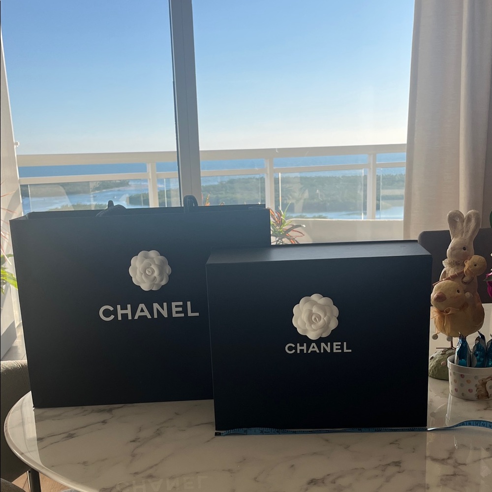 CHANEL Black Box with White Camellia Accents and bag